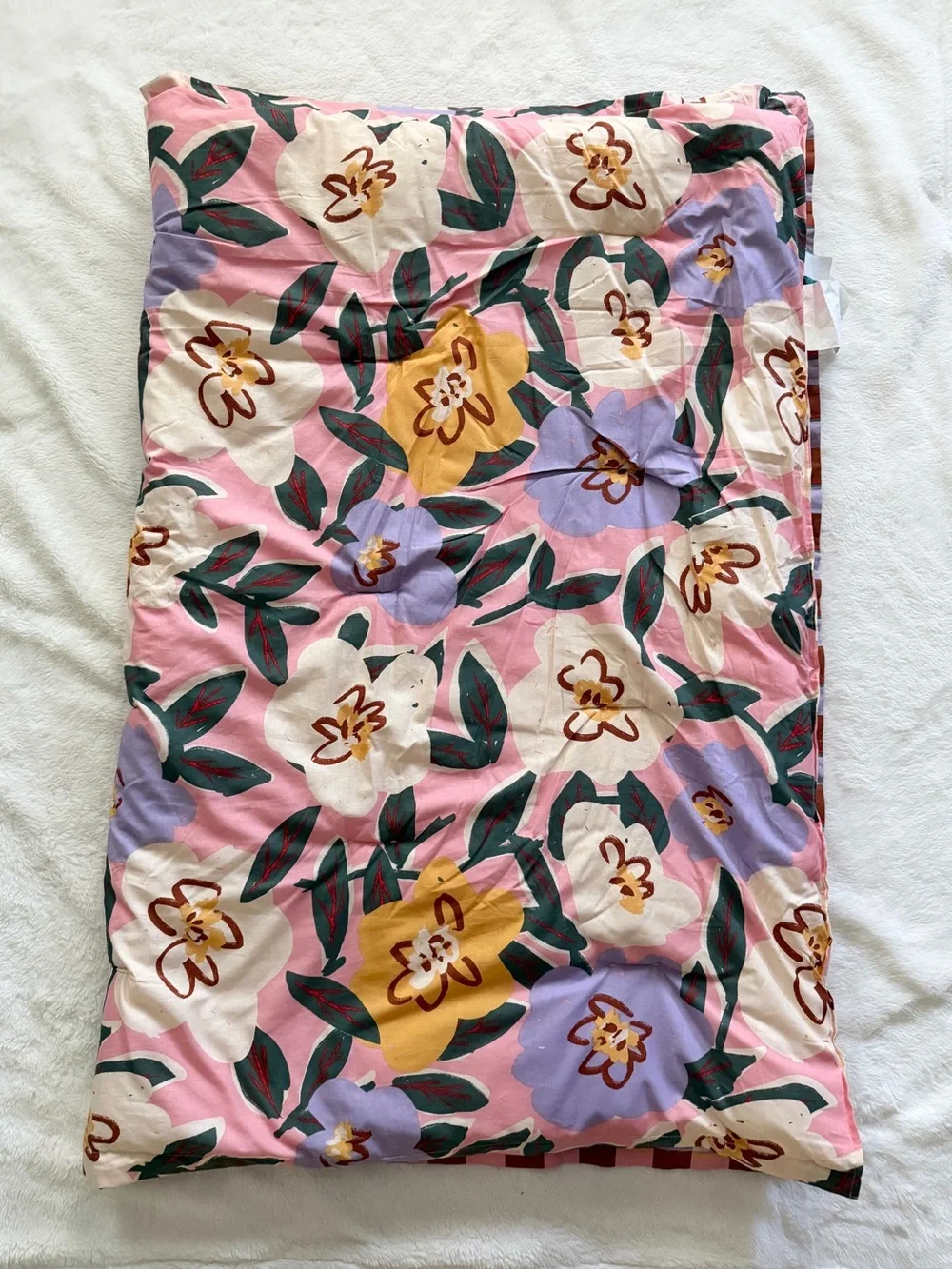 Pillowfort Reversible Comforter Vibrant Floral and Plaid Toddler Bed Size
